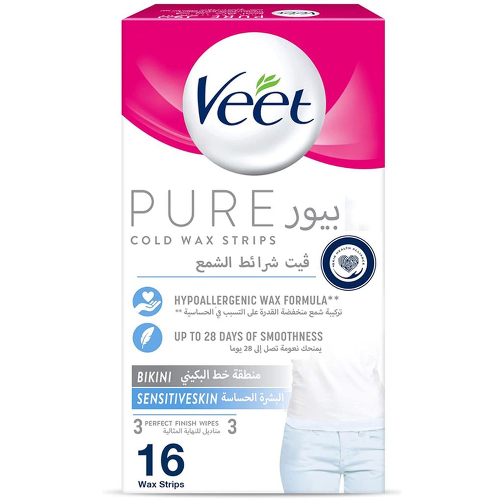 Veet, Aloe Extract Cream Wax Hypoallergenic Bikini, Gentle hypoallergenic wax cream for bikini area, 16 pieces