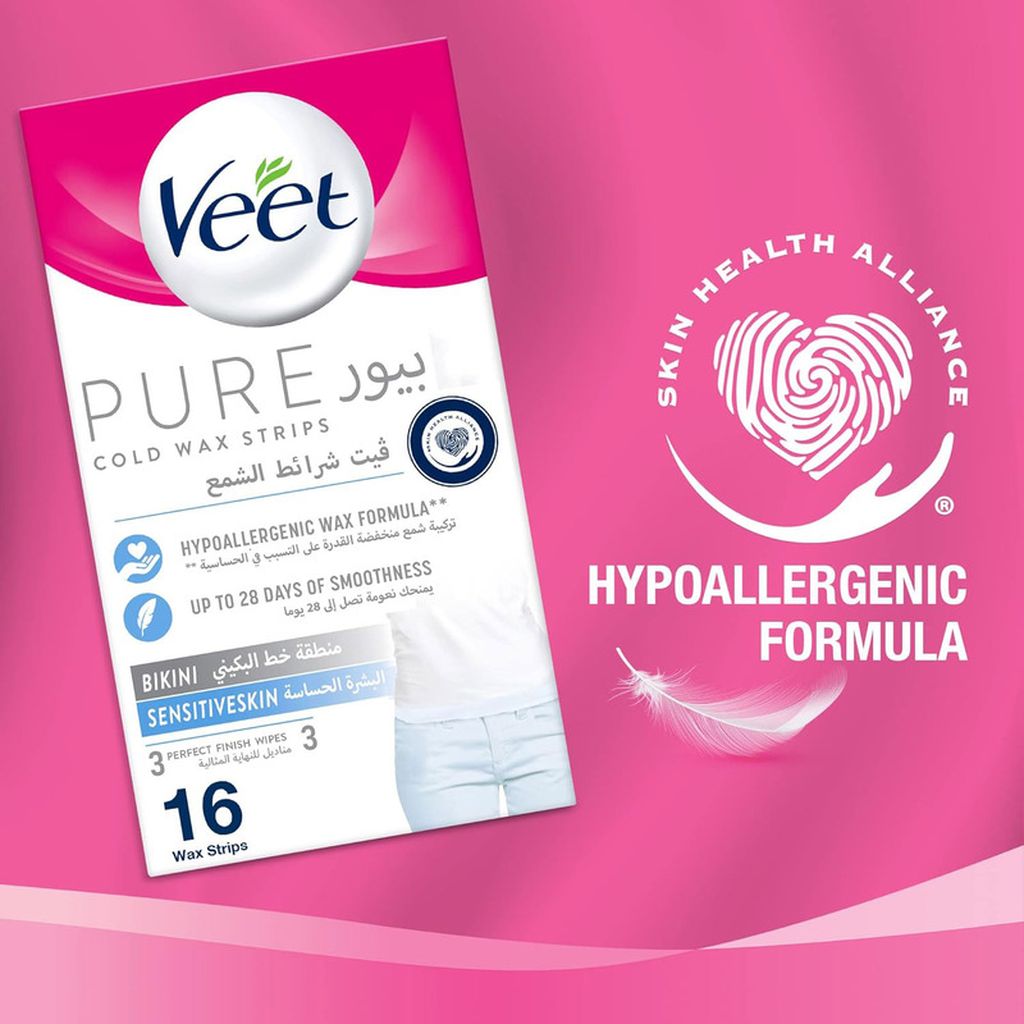 Veet, Aloe Extract Cream Wax Hypoallergenic Bikini, Gentle hypoallergenic wax cream for bikini area, 16 pieces