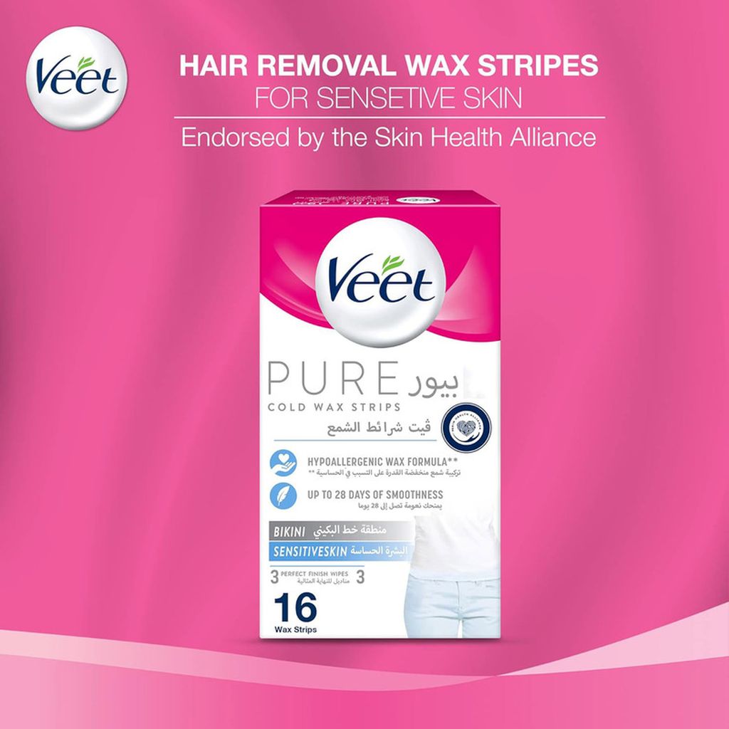 Veet, Aloe Extract Cream Wax Hypoallergenic Bikini, Gentle hypoallergenic wax cream for bikini area, 16 pieces