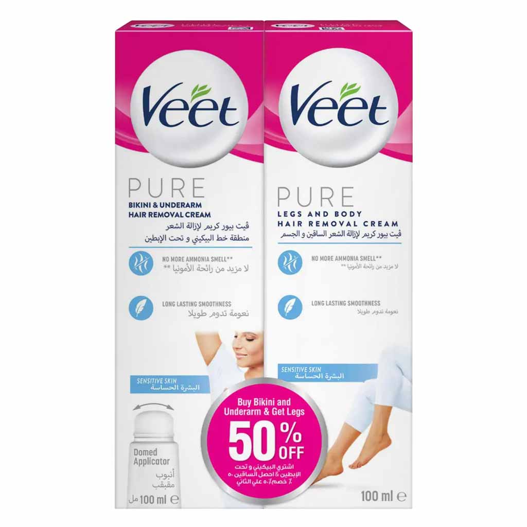 Veet Pure Bikini And Underarm Hair Removal Cream 100ml  Legs And Body Hair Removal Cream 100ml