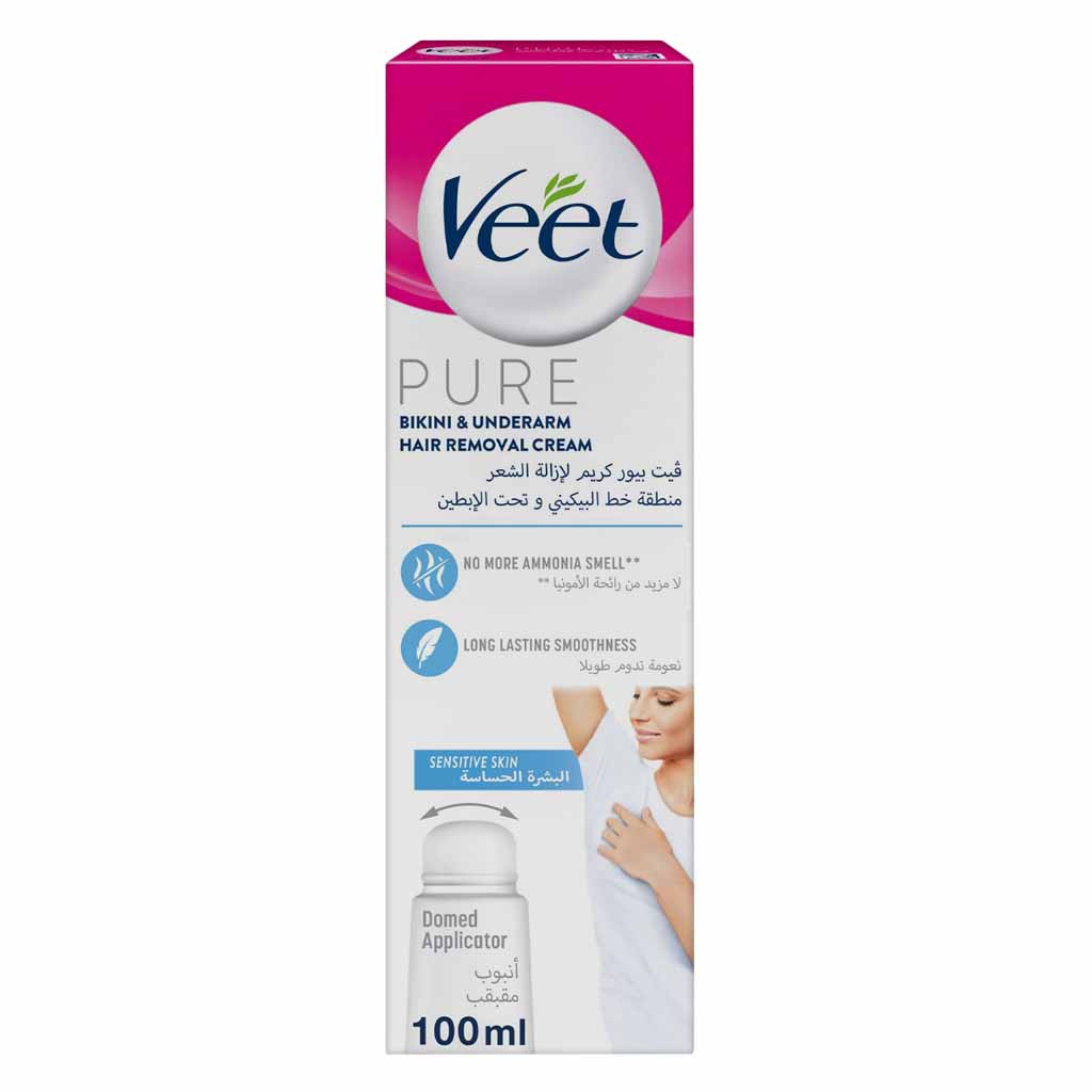 Veet, Pure Bikini and Underarm Hair Removal Cream with Domed Applicator, Precise hair removal cream with applicator, 100 ml