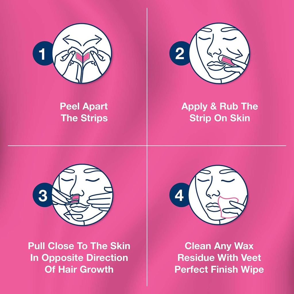 Veet, Pure Cream Wax Sensitive Face, Gentle facial wax strips for sensitive skin, 20 strips