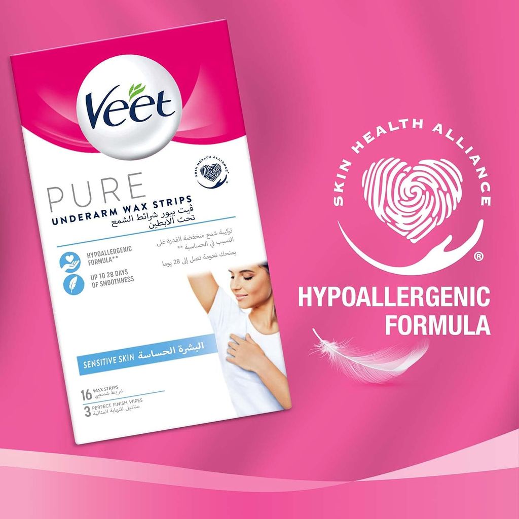 Veet Pure Underarm Wax Strips, Sensitive Skin, Pack of 16's