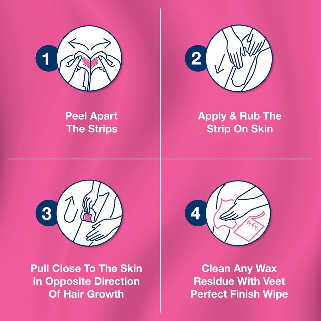 Veet, Pure Legs and Body Wax Strips Sensitive Skin, Gentle hair removal wax strips for sensitive skin, 16 pieces