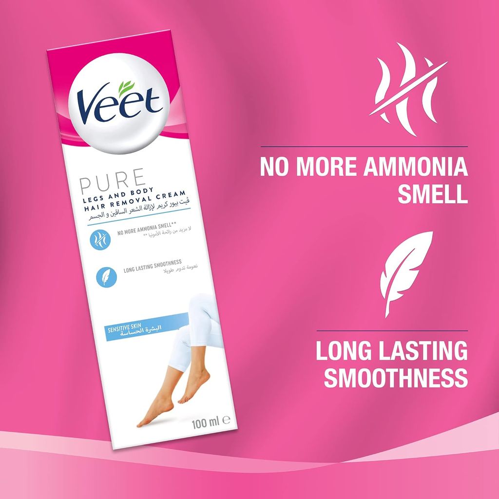 Veet Pure Legs & Body Hair Removal Cream, Sensitive Skin, 100ml