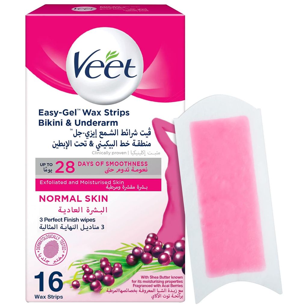Veet Easy Gel Bikini & Underarm Wax Strips, Pack of 16's