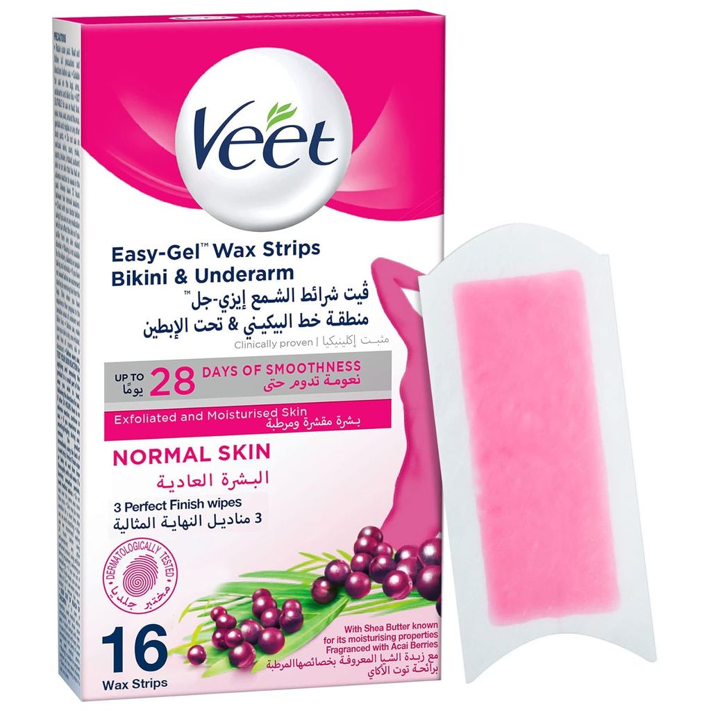 Veet Easy Gel Bikini & Underarm Wax Strips, Pack of 16's