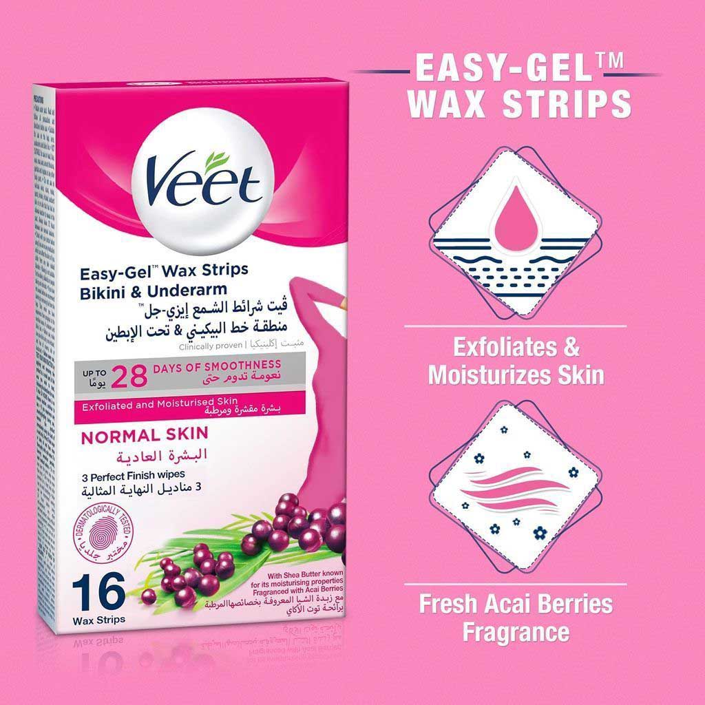 Veet Easy Gel Bikini & Underarm Wax Strips, Pack of 16's