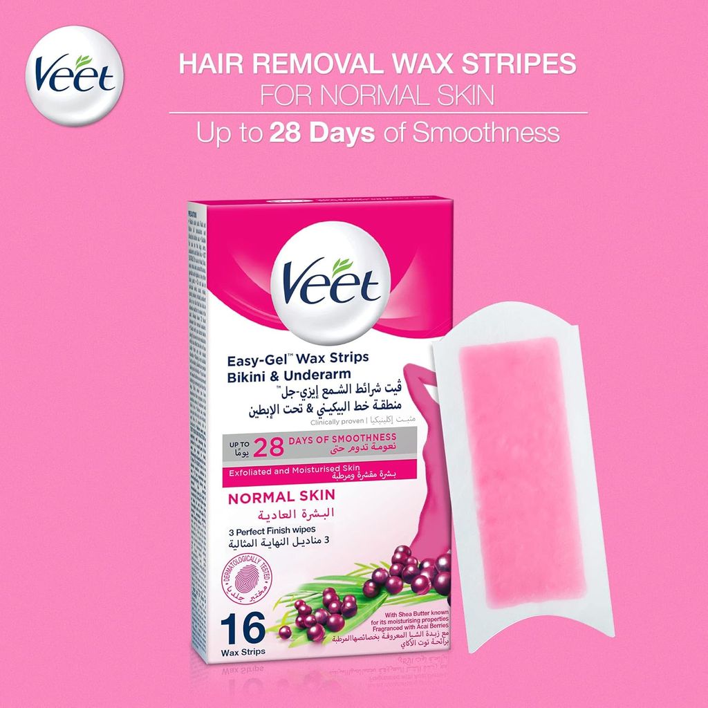 Veet Easy Gel Bikini & Underarm Wax Strips, Pack of 16's