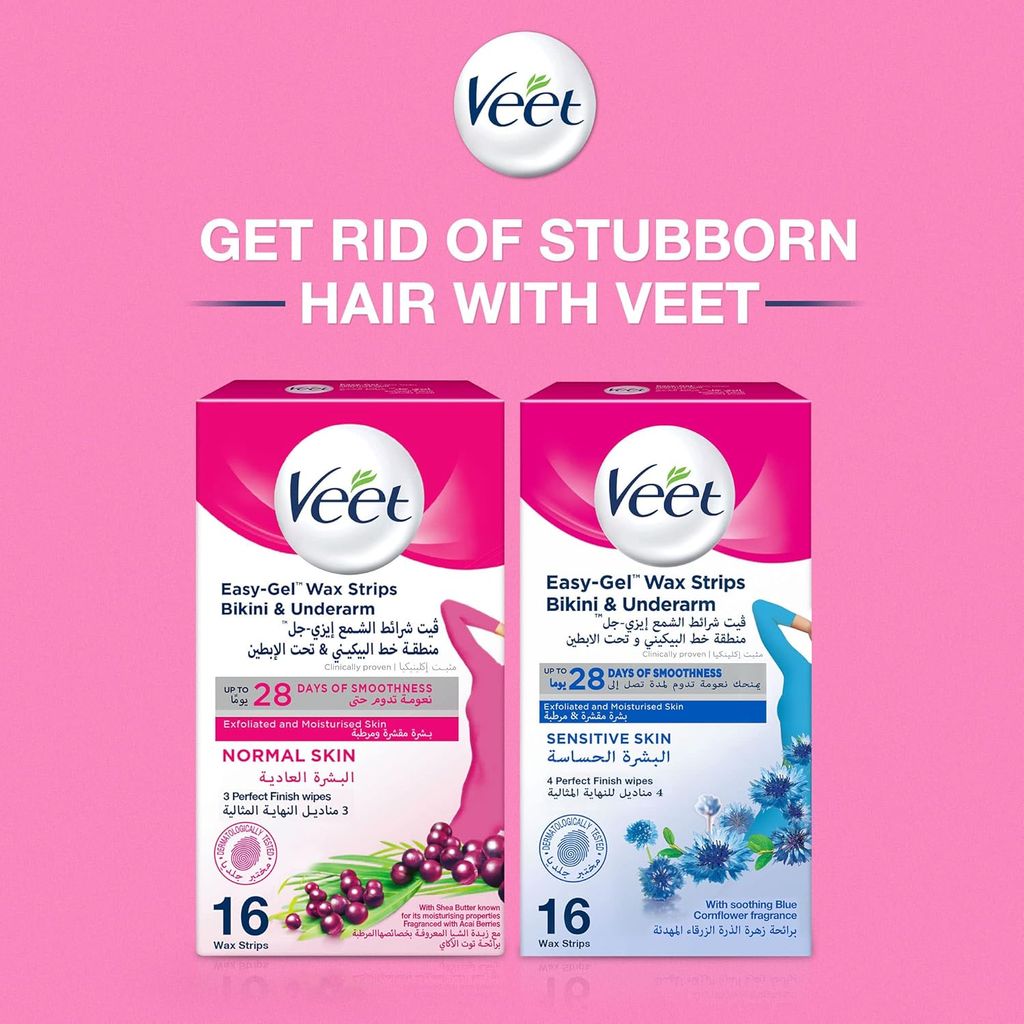 Veet Easy Gel Bikini & Underarm Wax Strips, Pack of 16's