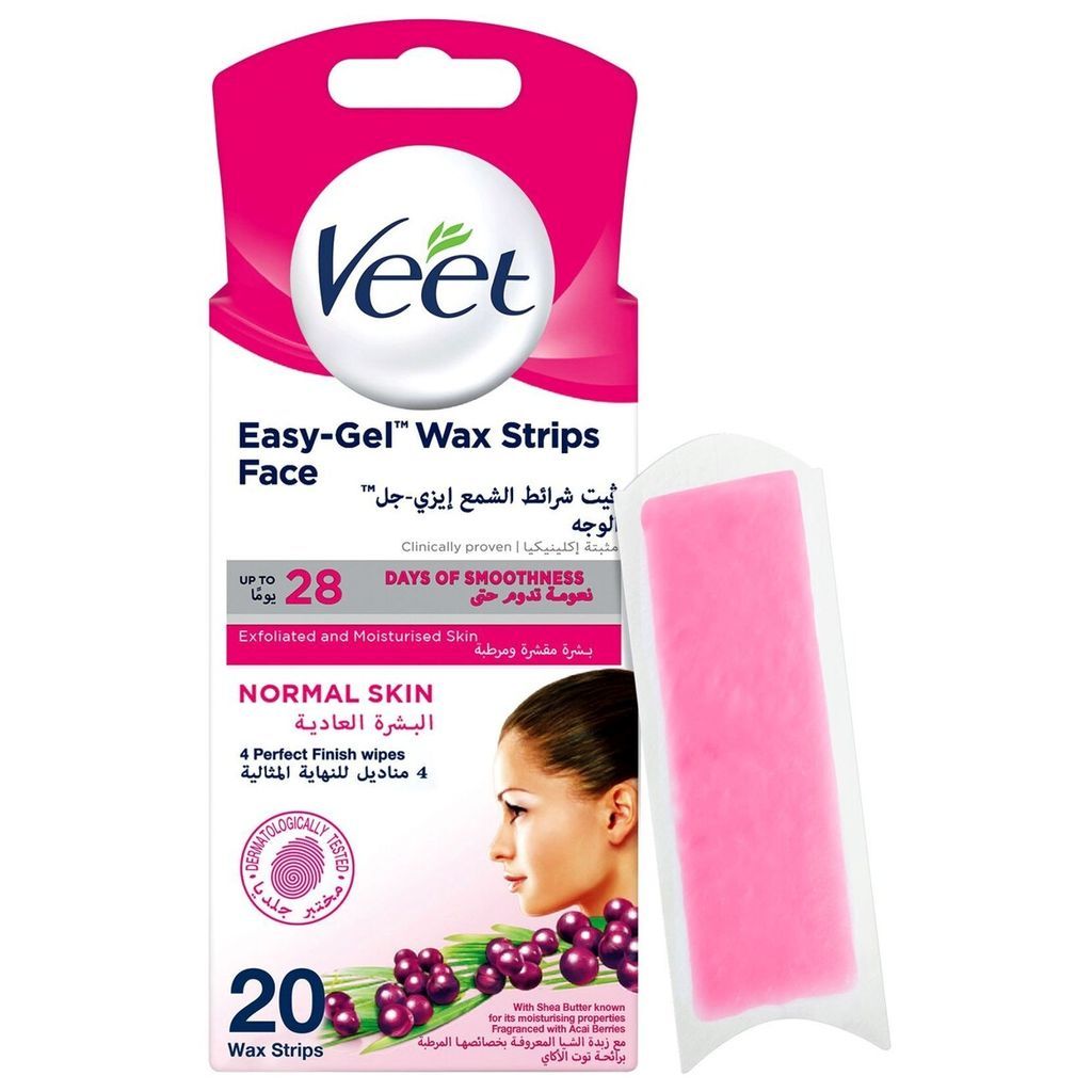 Veet, Easy Gel Face Wax Strips Normal Skin, Gentle face wax strips for normal skin, 20 pieces