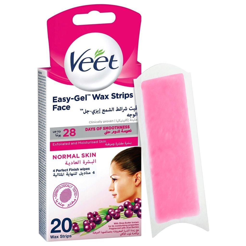 Veet, Easy Gel Face Wax Strips Normal Skin, Gentle face wax strips for normal skin, 20 pieces