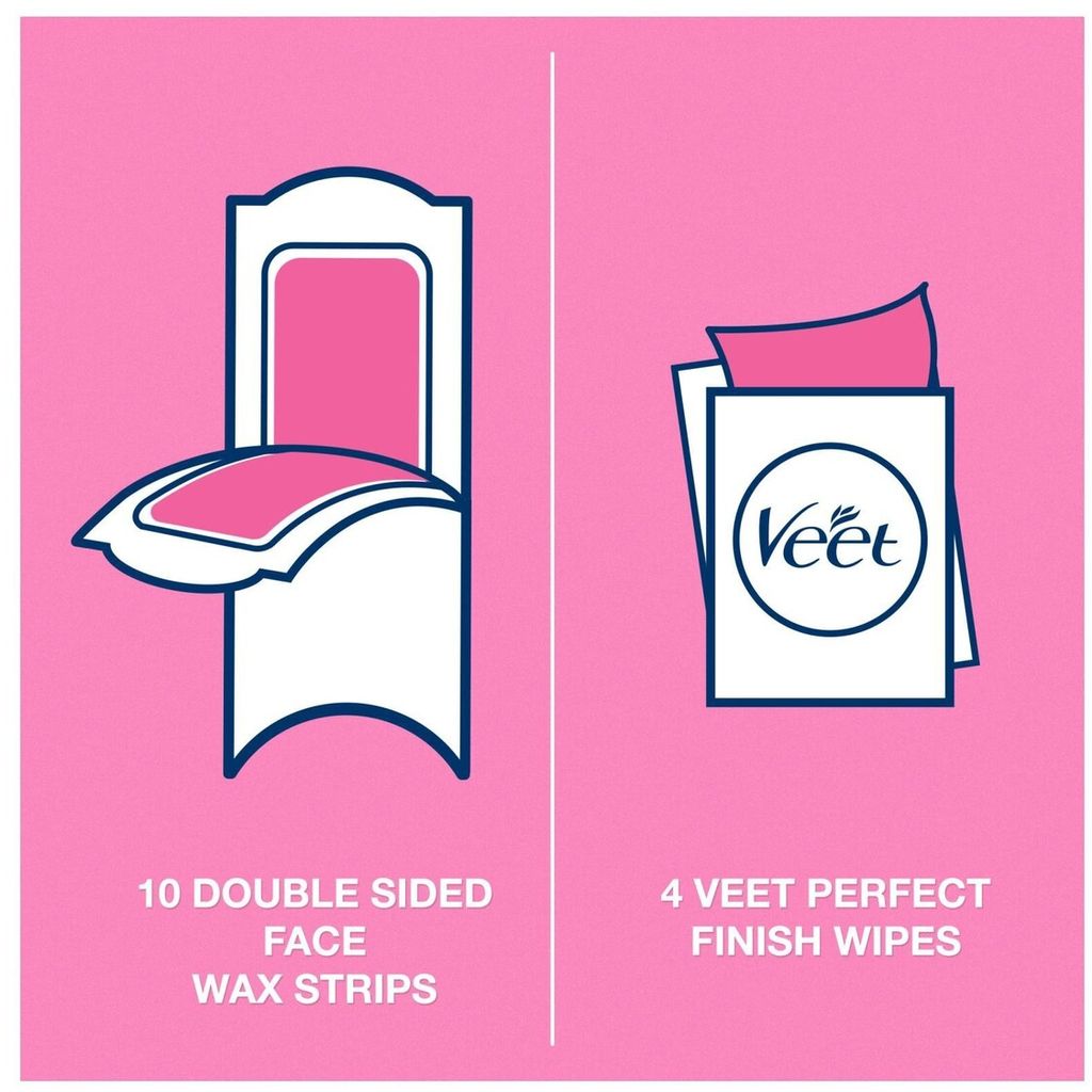 Veet, Easy Gel Face Wax Strips Normal Skin, Gentle face wax strips for normal skin, 20 pieces