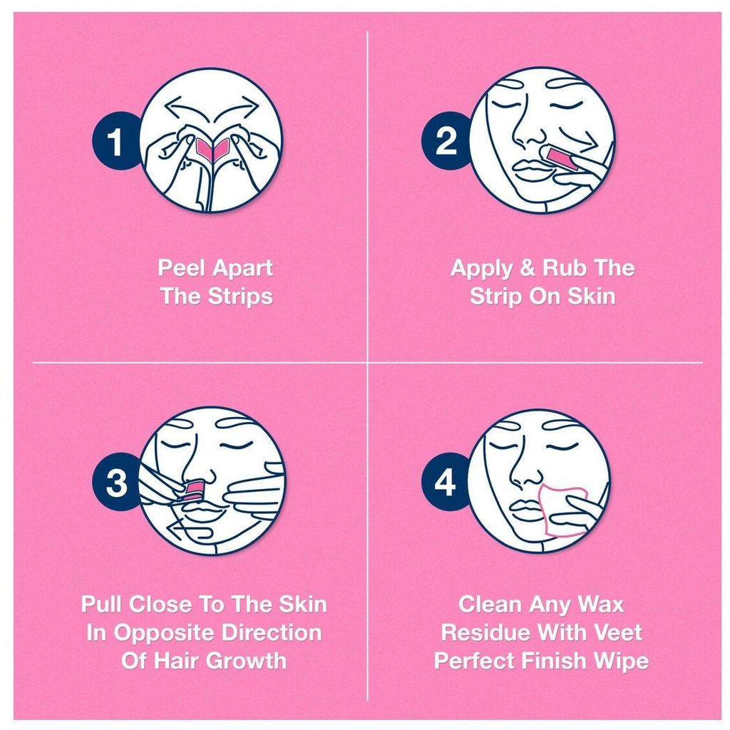 Veet, Easy Gel Face Wax Strips Normal Skin, Gentle face wax strips for normal skin, 20 pieces