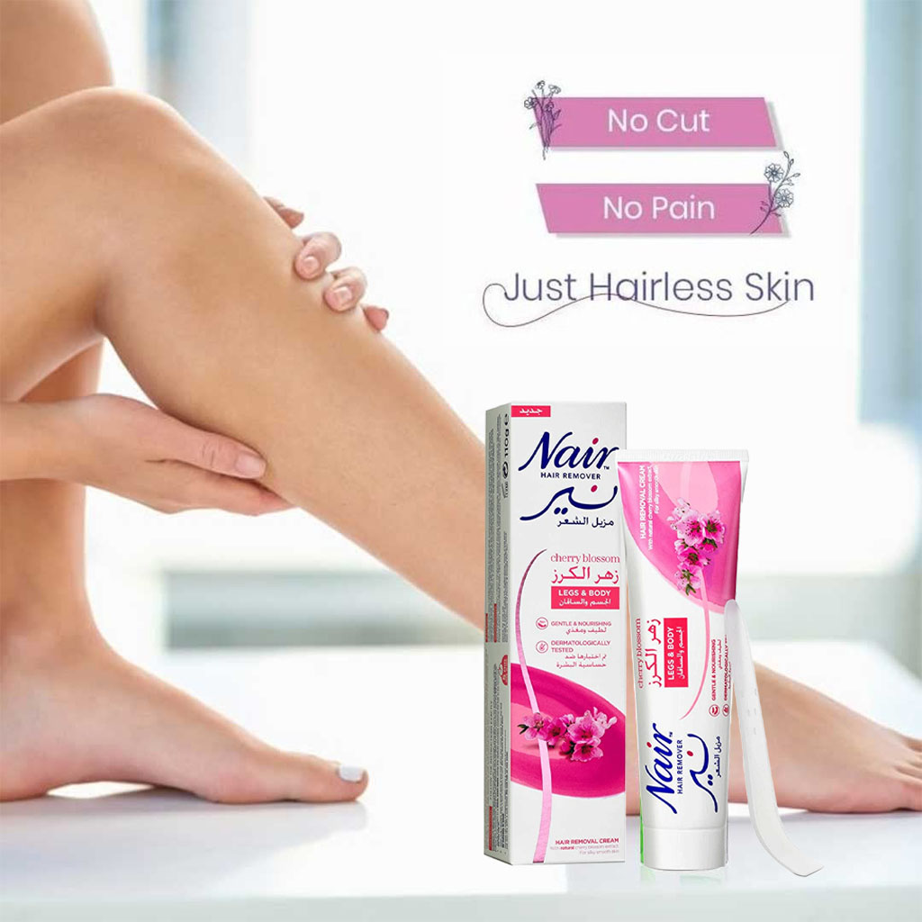 Nair, Cherry Blossom Legs and Body Hair Remover Cream, Gentle hair removal cream with cherry blossom scent, 110ml
