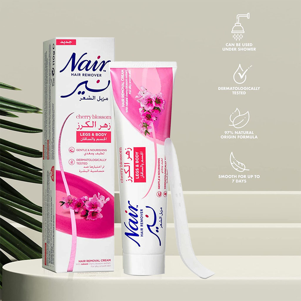 Nair, Cherry Blossom Legs and Body Hair Remover Cream, Gentle hair removal cream with cherry blossom scent, 110ml