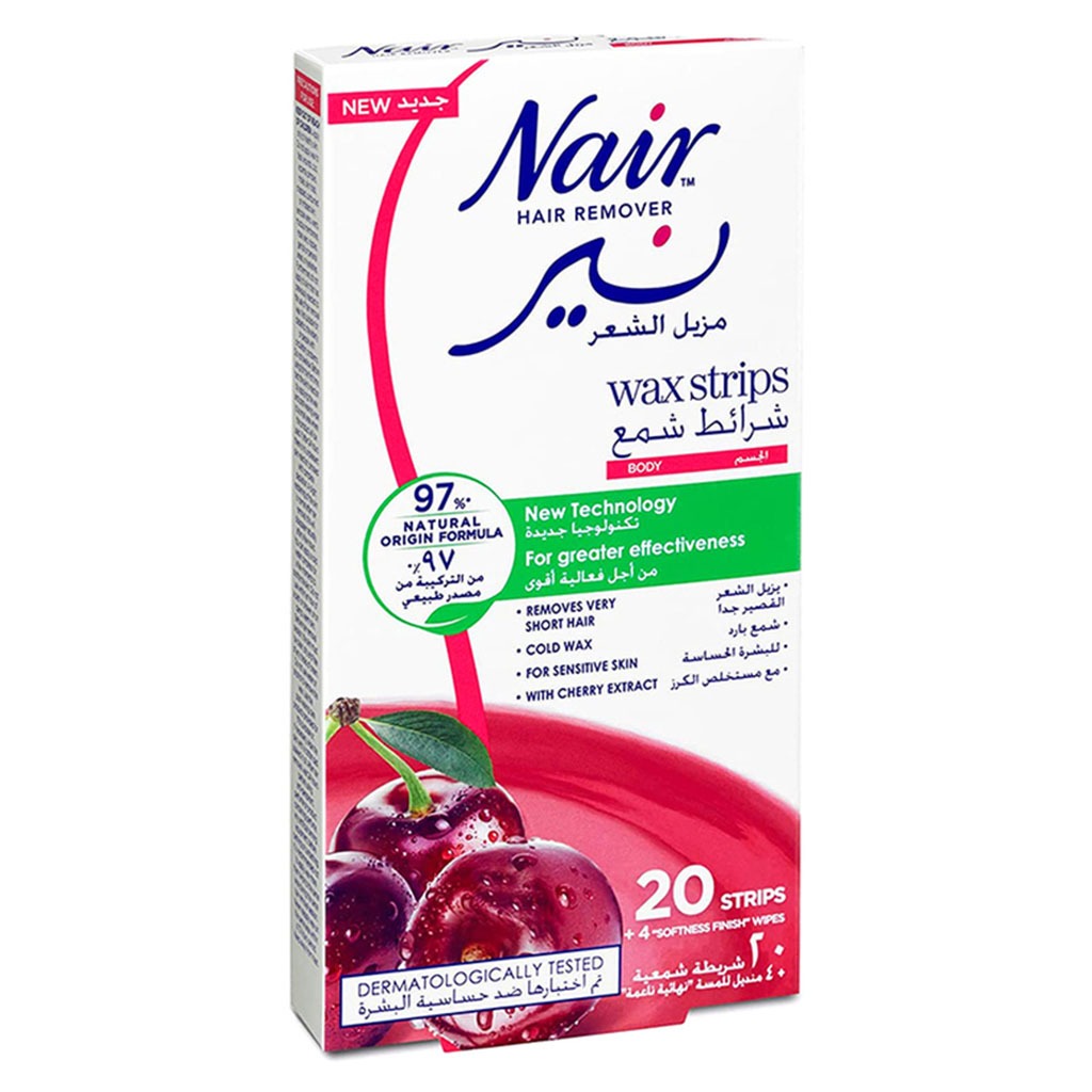 Nair, Body Wax Strips with Cherry, Effective hair removal wax strips with cherry scent, 20 strips