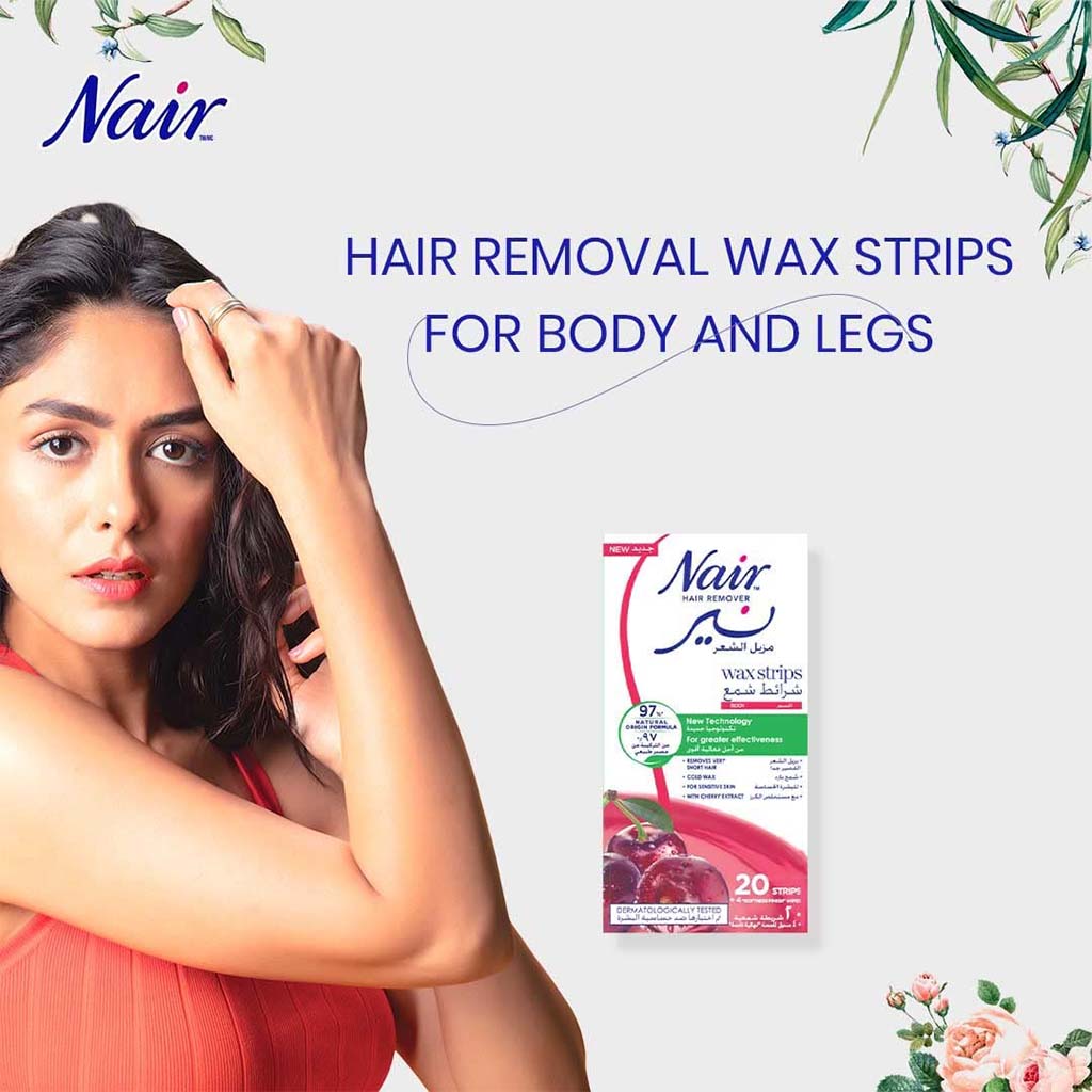 Nair, Body Wax Strips with Cherry, Effective hair removal wax strips with cherry scent, 20 strips