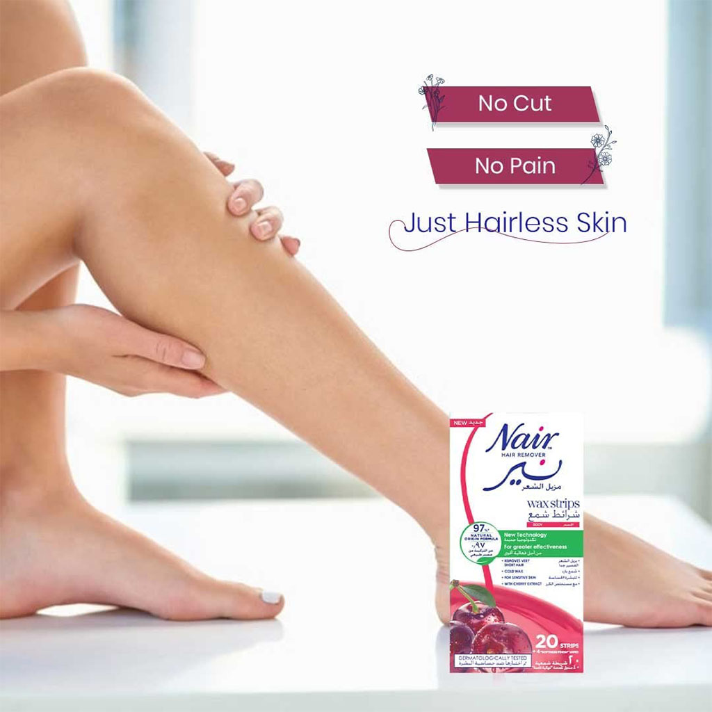 Nair, Body Wax Strips with Cherry, Effective hair removal wax strips with cherry scent, 20 strips
