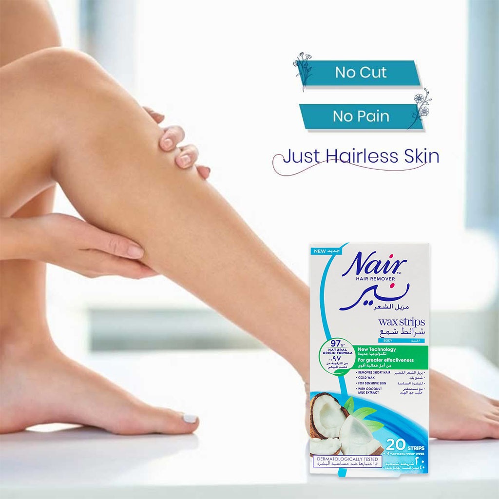 Nair, Body Wax Strips with Coconut, Gentle hair removal wax strips with coconut scent, 20 strips