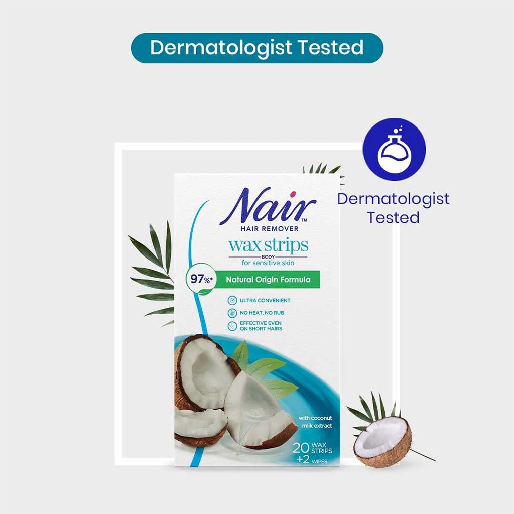 Nair, Body Wax Strips with Coconut, Gentle hair removal wax strips with coconut scent, 20 strips