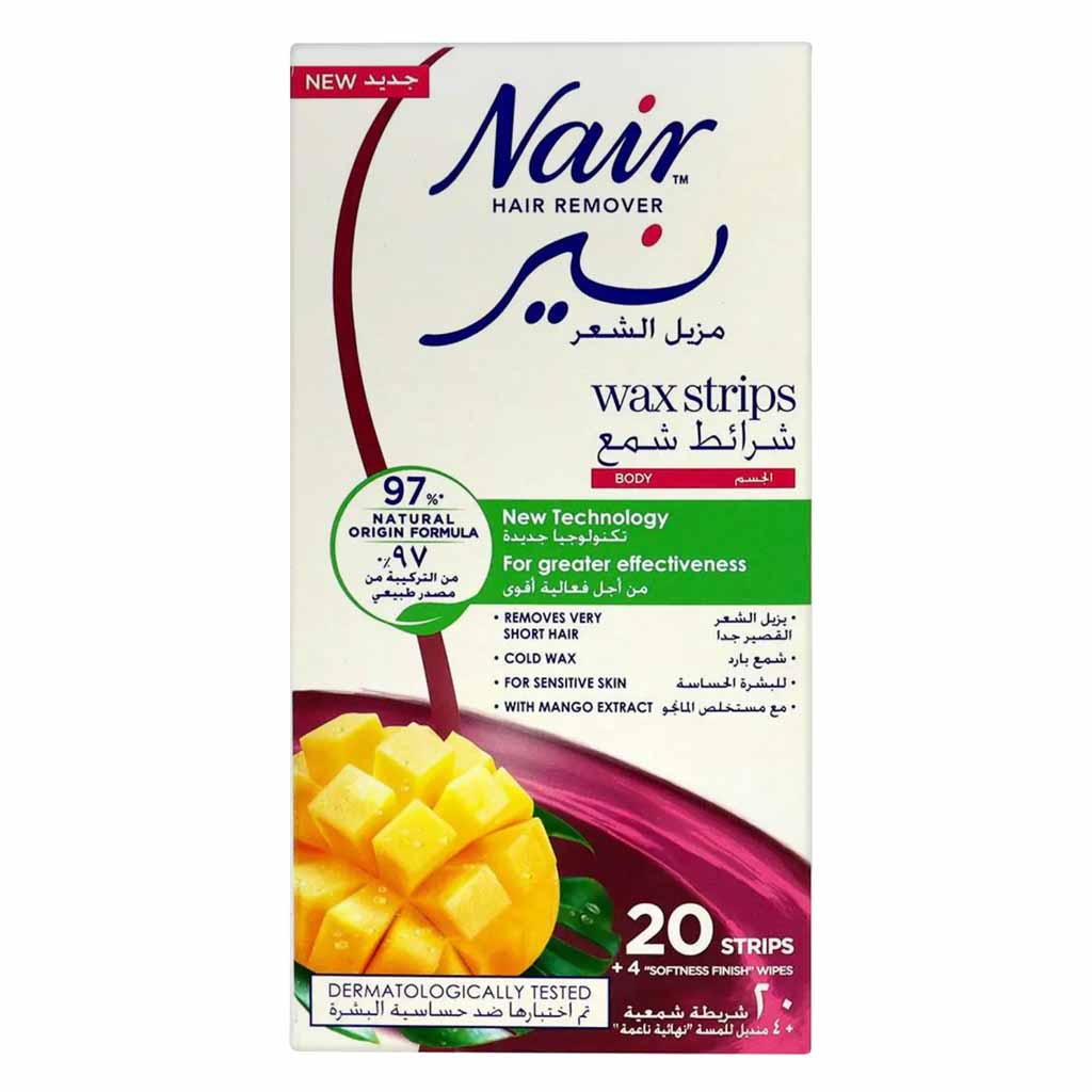 Nair, Hair Remover Body Wax Strips with Mango Extract, Gentle hair removal wax strips with mango extract, 20 strips