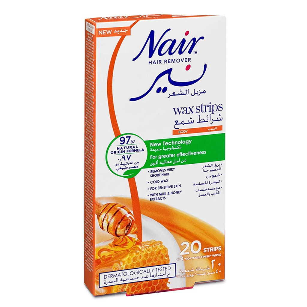 Nair, Body Wax Milk and Honey, Gentle hair removal wax with milk and honey, 20 strips