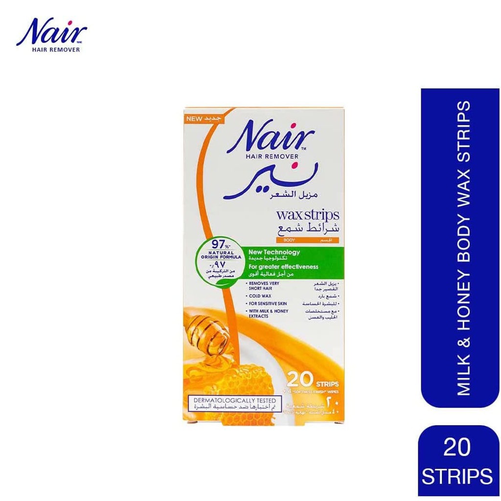 Nair, Body Wax Milk and Honey, Gentle hair removal wax with milk and honey, 20 strips