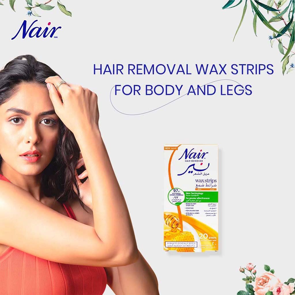 Nair, Body Wax Milk and Honey, Gentle hair removal wax with milk and honey, 20 strips