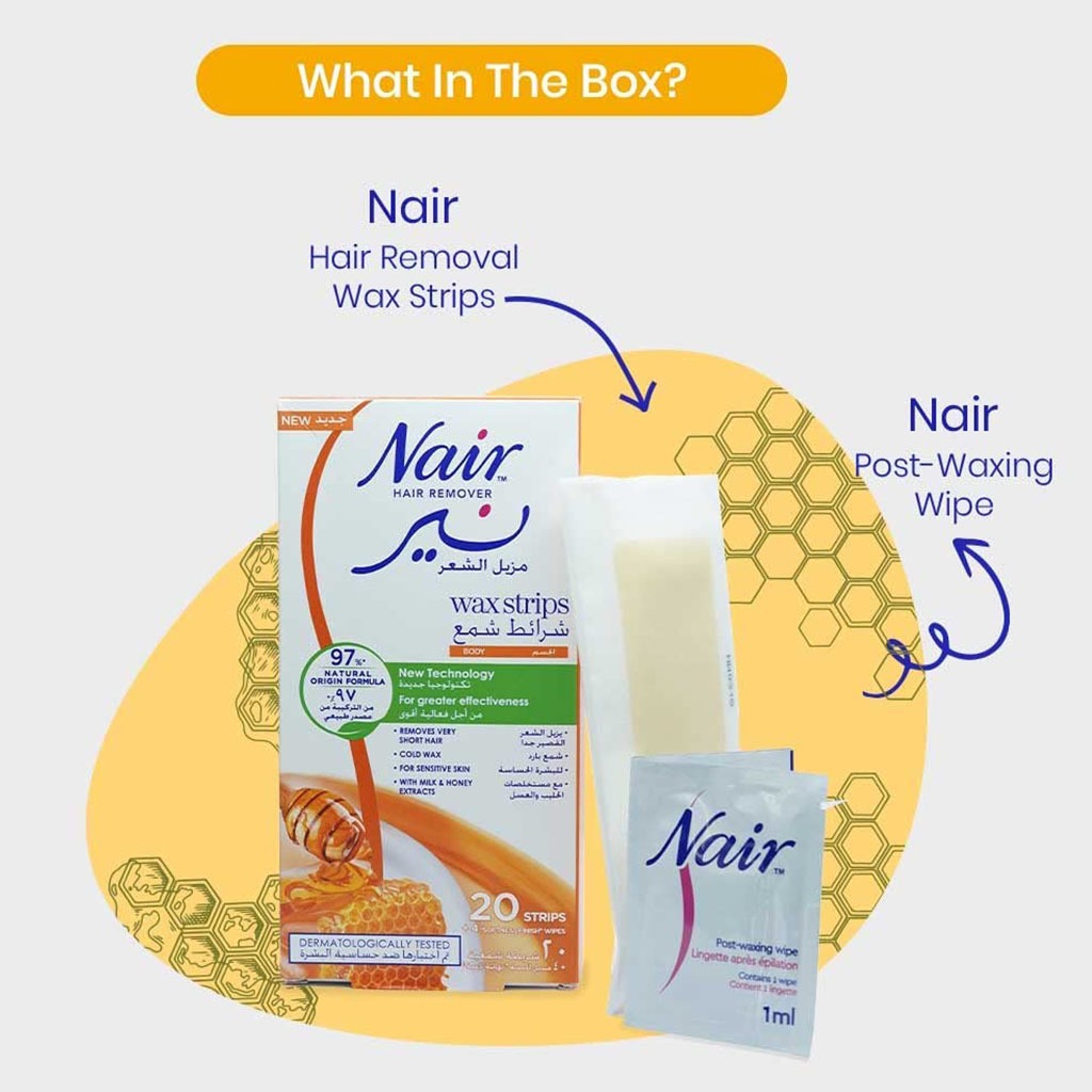 Nair, Body Wax Milk and Honey, Gentle hair removal wax with milk and honey, 20 strips
