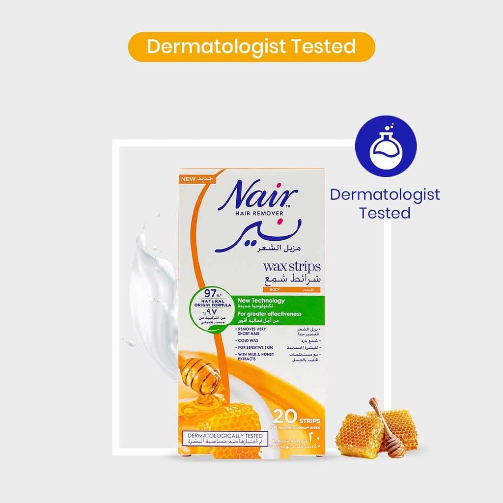 Nair, Body Wax Milk and Honey, Gentle hair removal wax with milk and honey, 20 strips