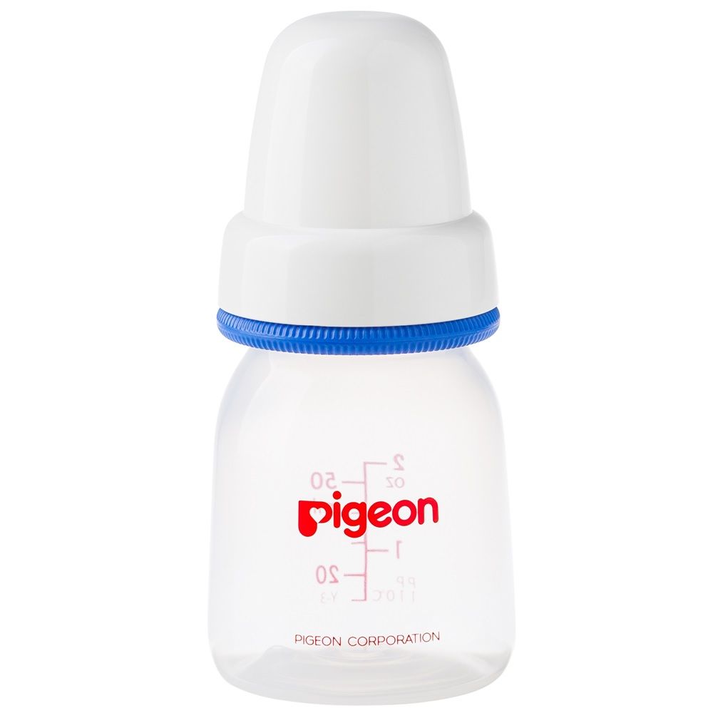 Pigeon, Plastic Bottle White Cap Slim Neck, Easy hold feeding bottle for infants, 50 ml