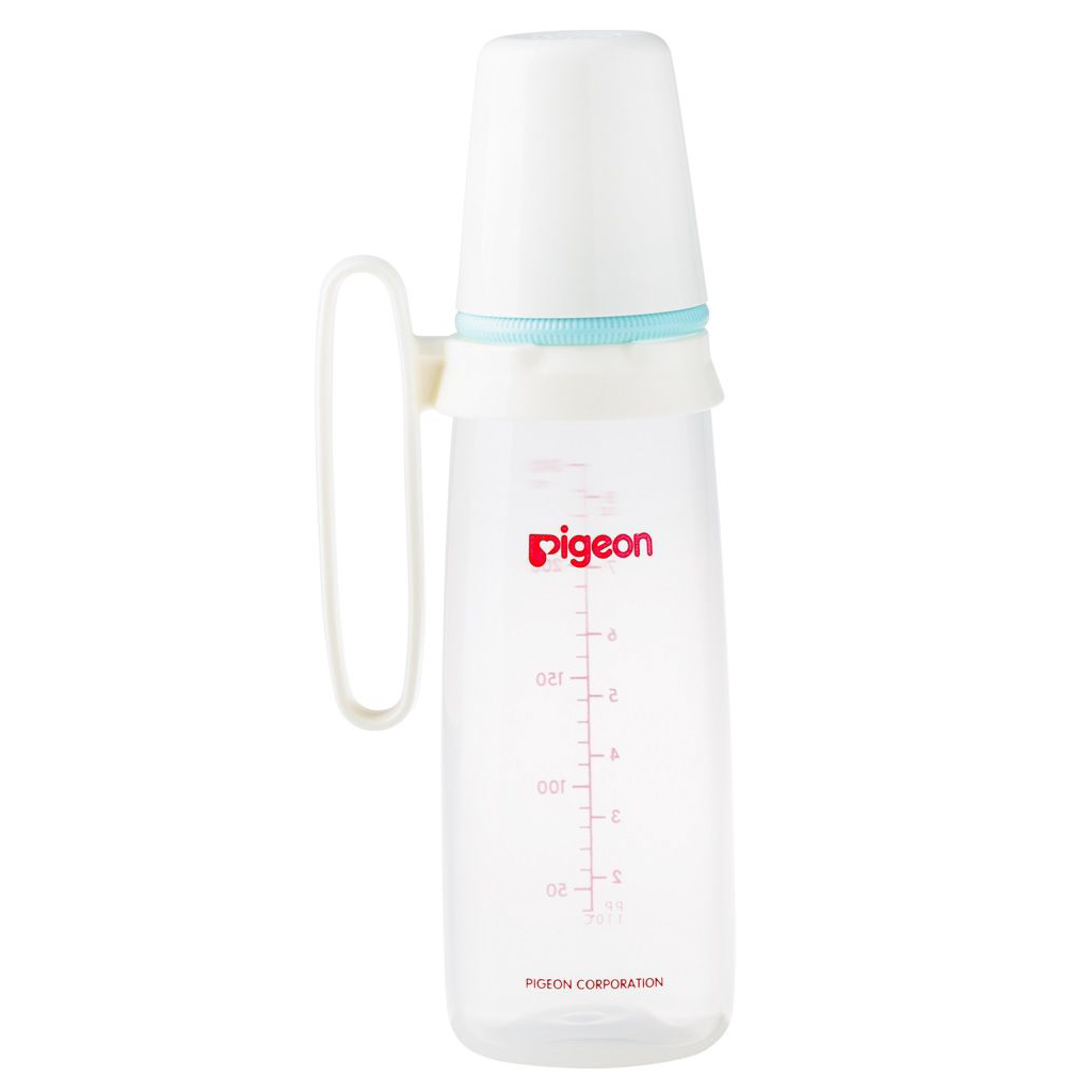 Pigeon, Plastic Bottle White Cap Slim Neck with Handle, Easy grip feeding bottle, 240 ml