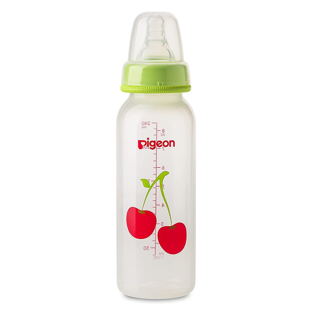 Pigeon, Decorated plastic feeding bottle, Fruit design with slim neck for easy feeding, 240 ml