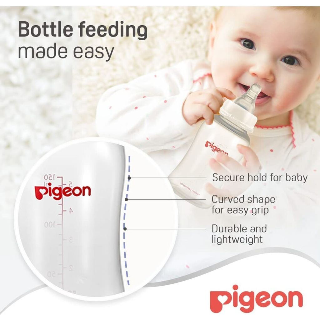 Pigeon, Flexible streamline shape feeding bottle, Ergonomic bottle with anti-colic nipple, 150 ml