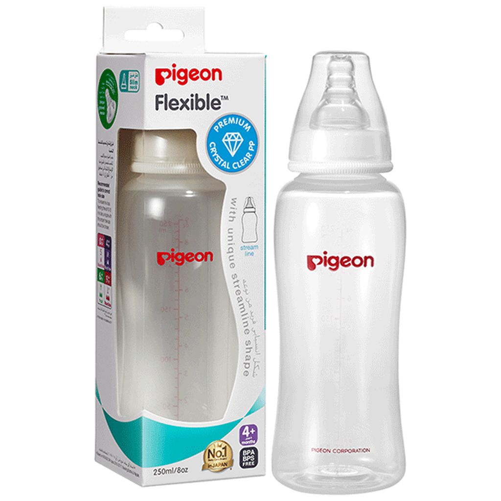 Pigeon, Flexible Streamline Plastic Bottle, Baby feeding bottle with ergonomic design, 250 ml
