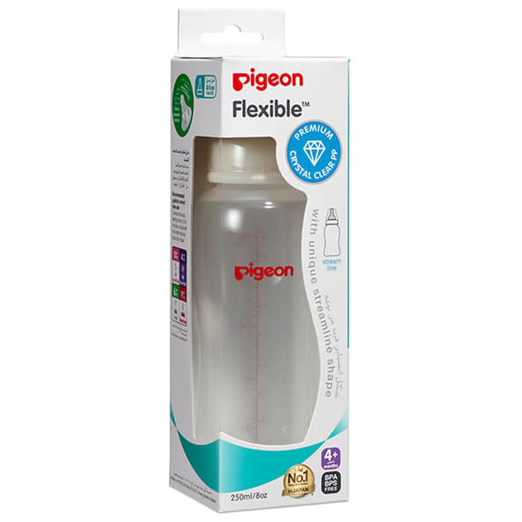 Pigeon, Flexible Streamline Plastic Bottle, Baby feeding bottle with ergonomic design, 250 ml