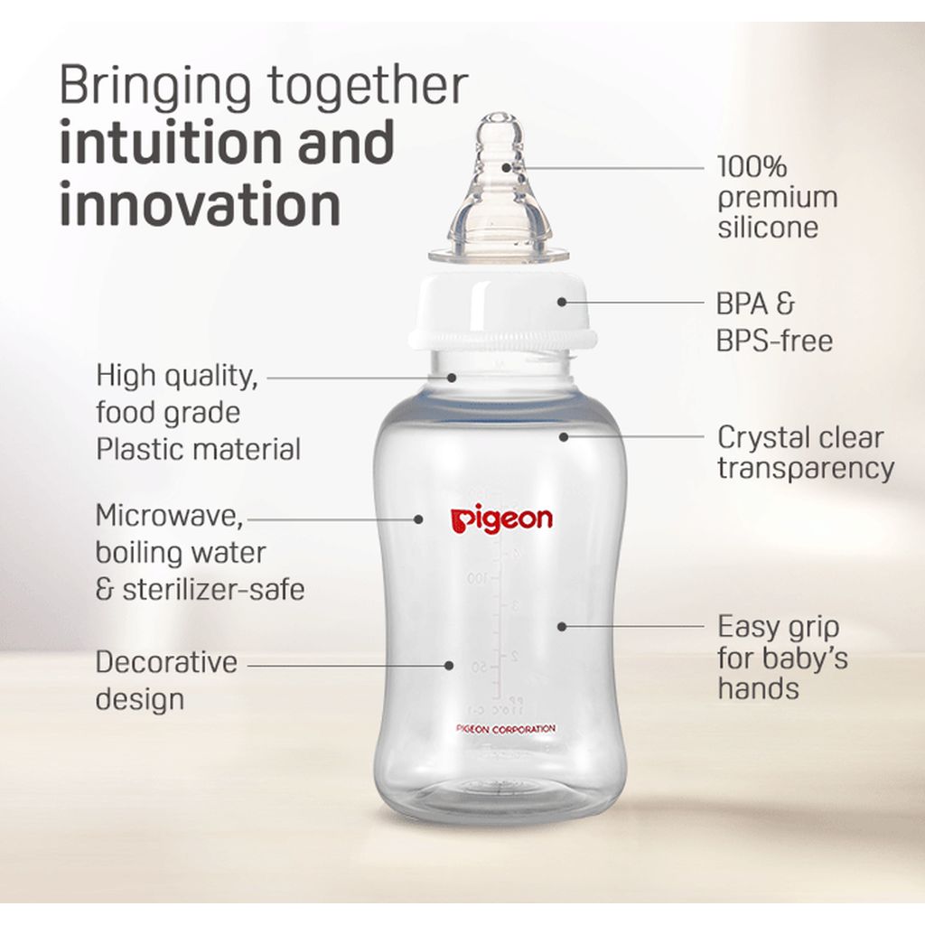 Pigeon, Flexible Streamline Plastic Bottle, Baby feeding bottle with ergonomic design, 250 ml