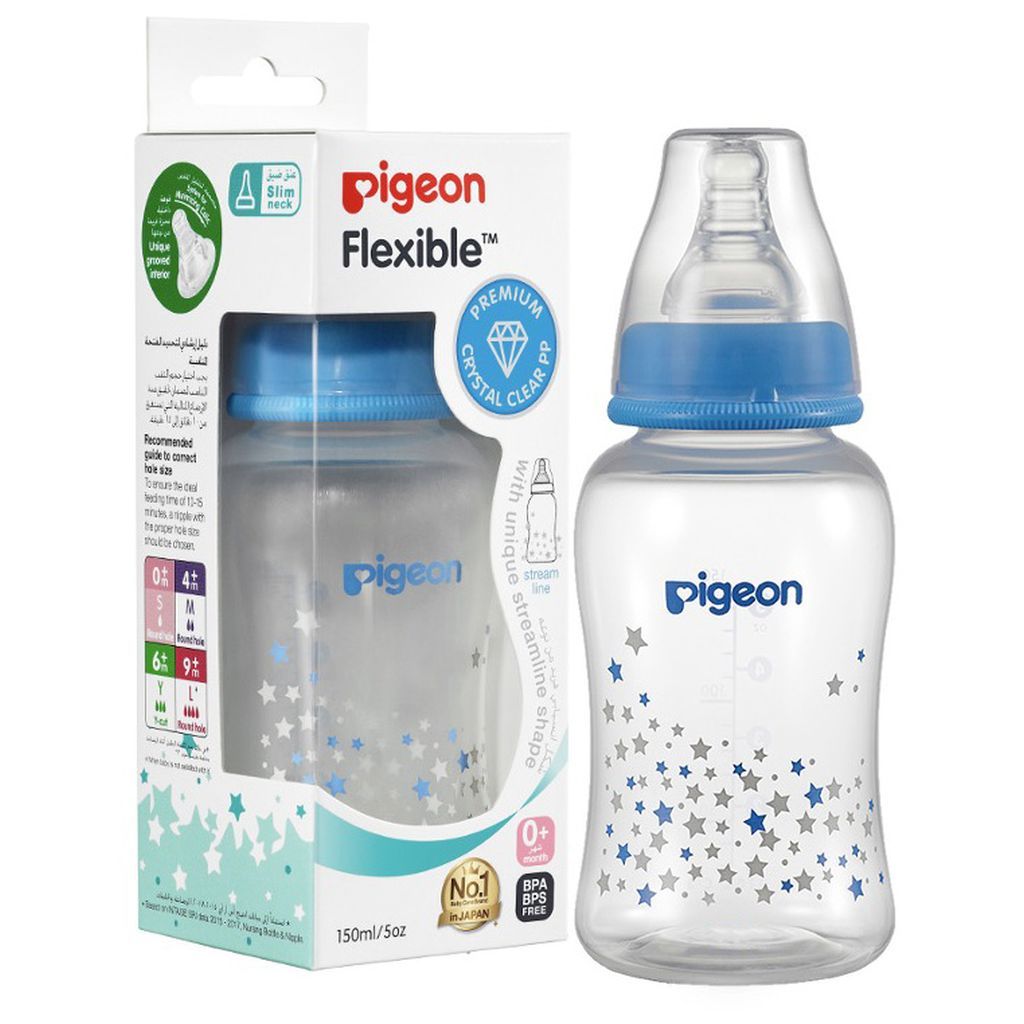 Pigeon, Flexible Streamline Bottle Decorated, Soft flexible baby feeding bottle, 150 ml
