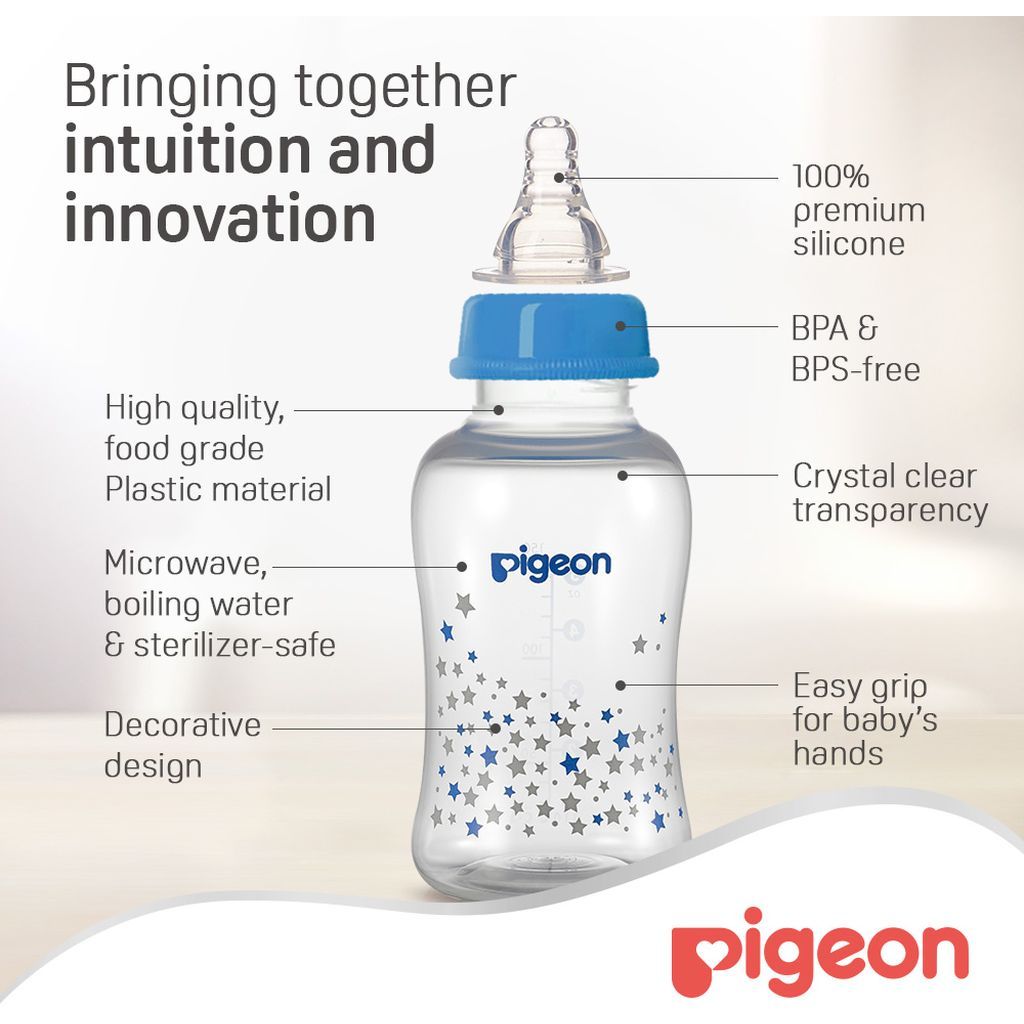 Pigeon, Flexible Streamline Bottle Decorated, Soft flexible baby feeding bottle, 150 ml
