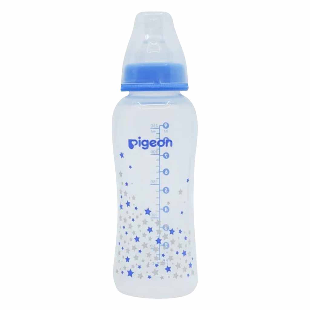Pigeon, Crystal Plastic Flexible Star Slim Neck Nursing Bottle, Ergonomic baby bottle with slim neck, 250ml, Blue/Pink