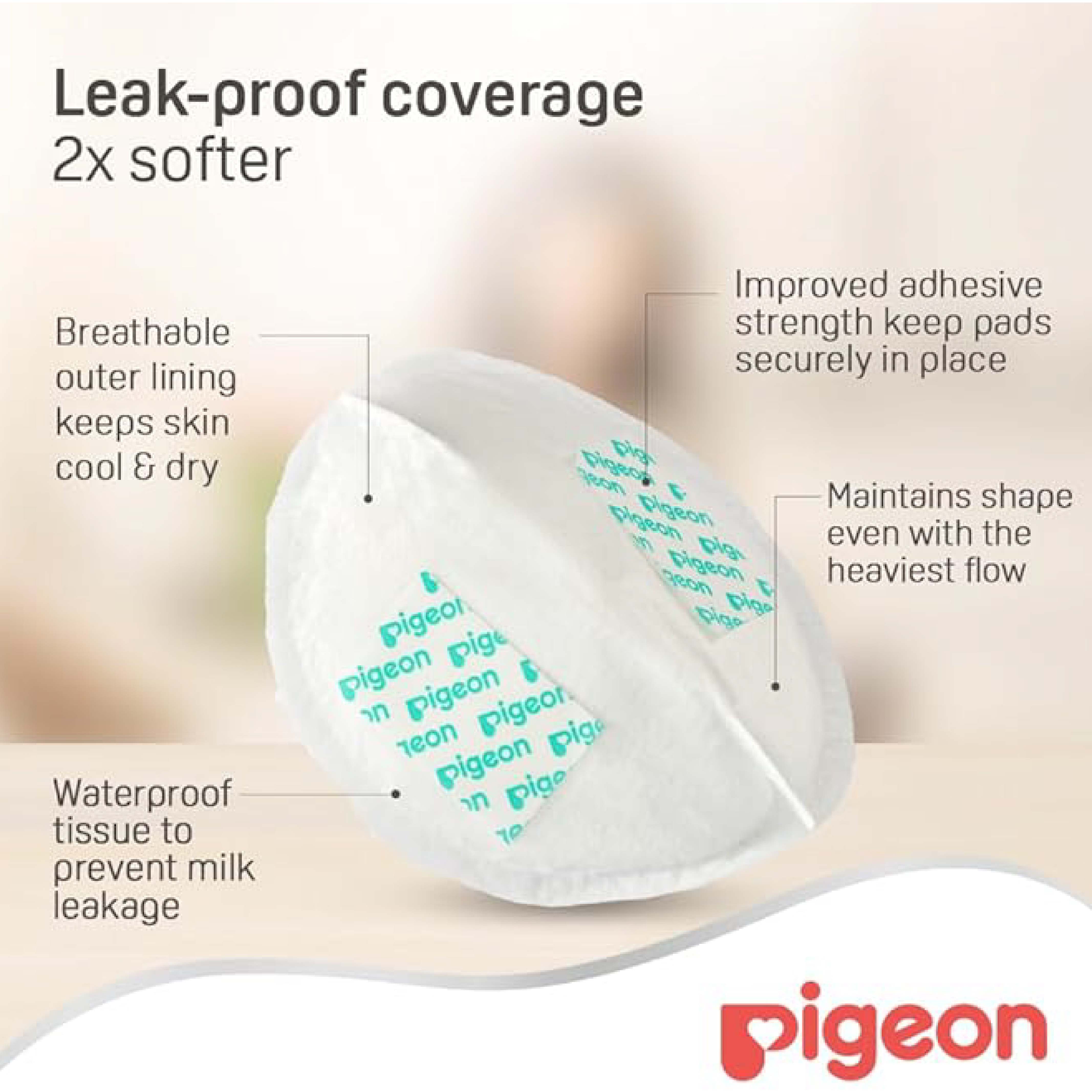 Pigeon, Breast pads comfy feel, Soft absorbent pads for leak protection, 12 pcs