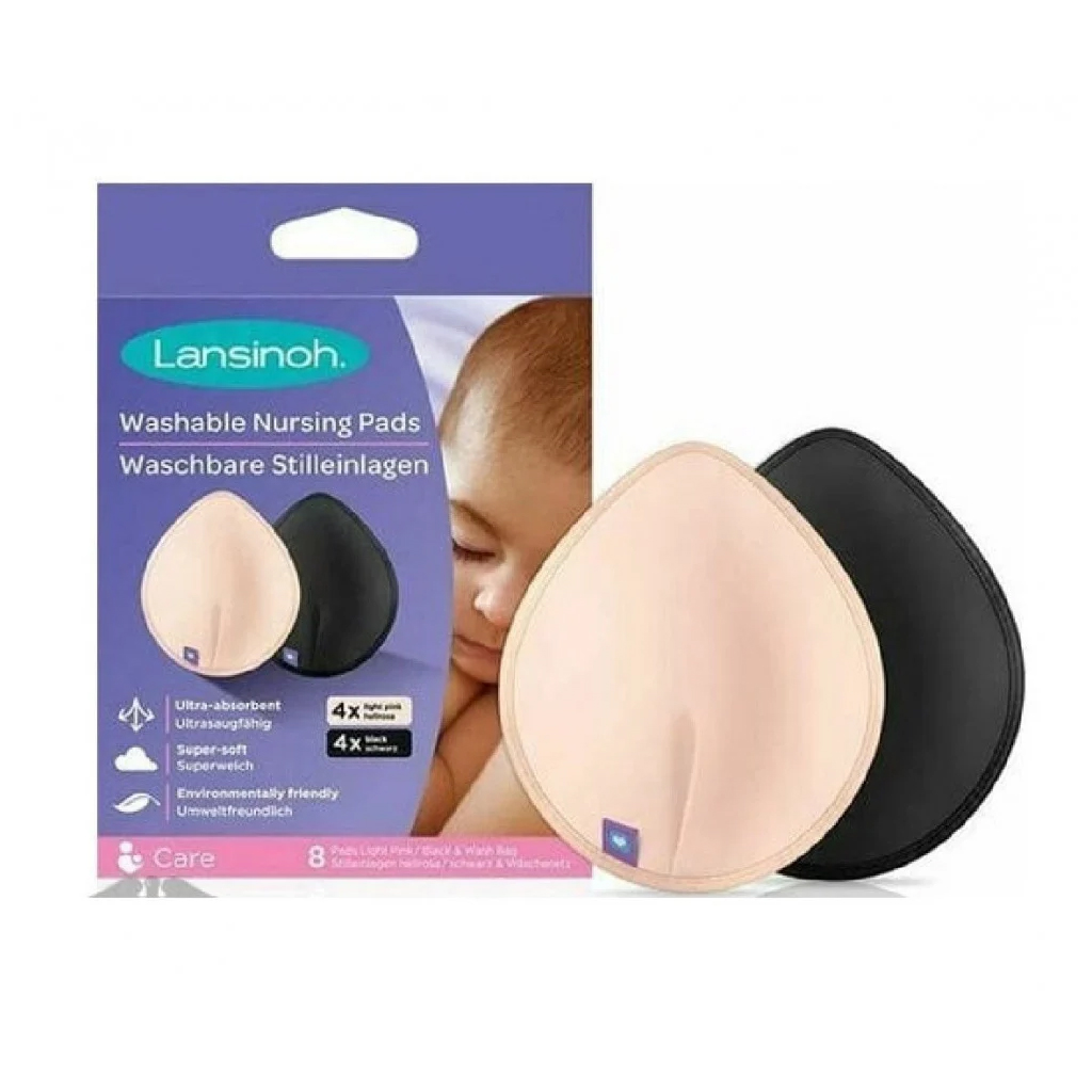 Lansinoh, Washable Nursing Pads Pink & Black, Reusable nursing pads for breastfeeding comfort