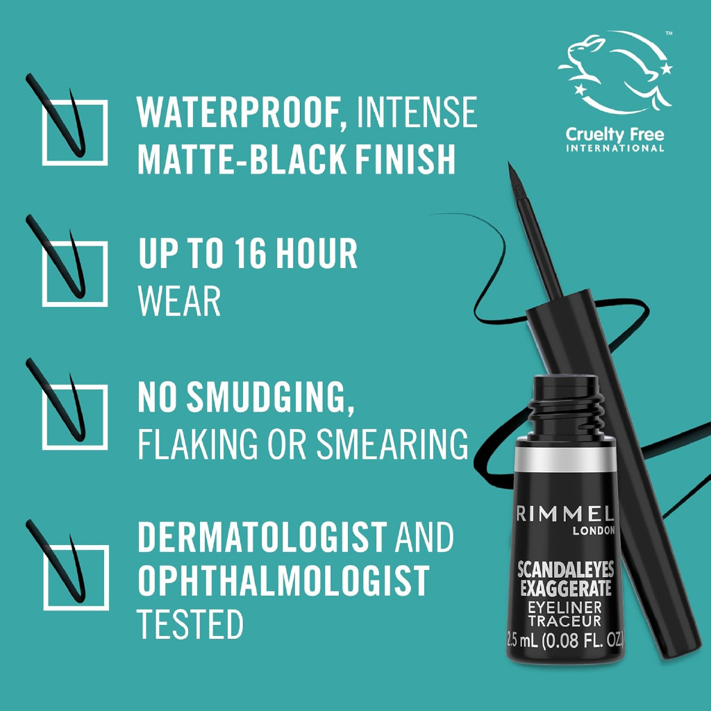 Rimmel London, Exaggerate Liquid Eyeliner, Precision long-lasting black eyeliner, 001 black 2.5ml