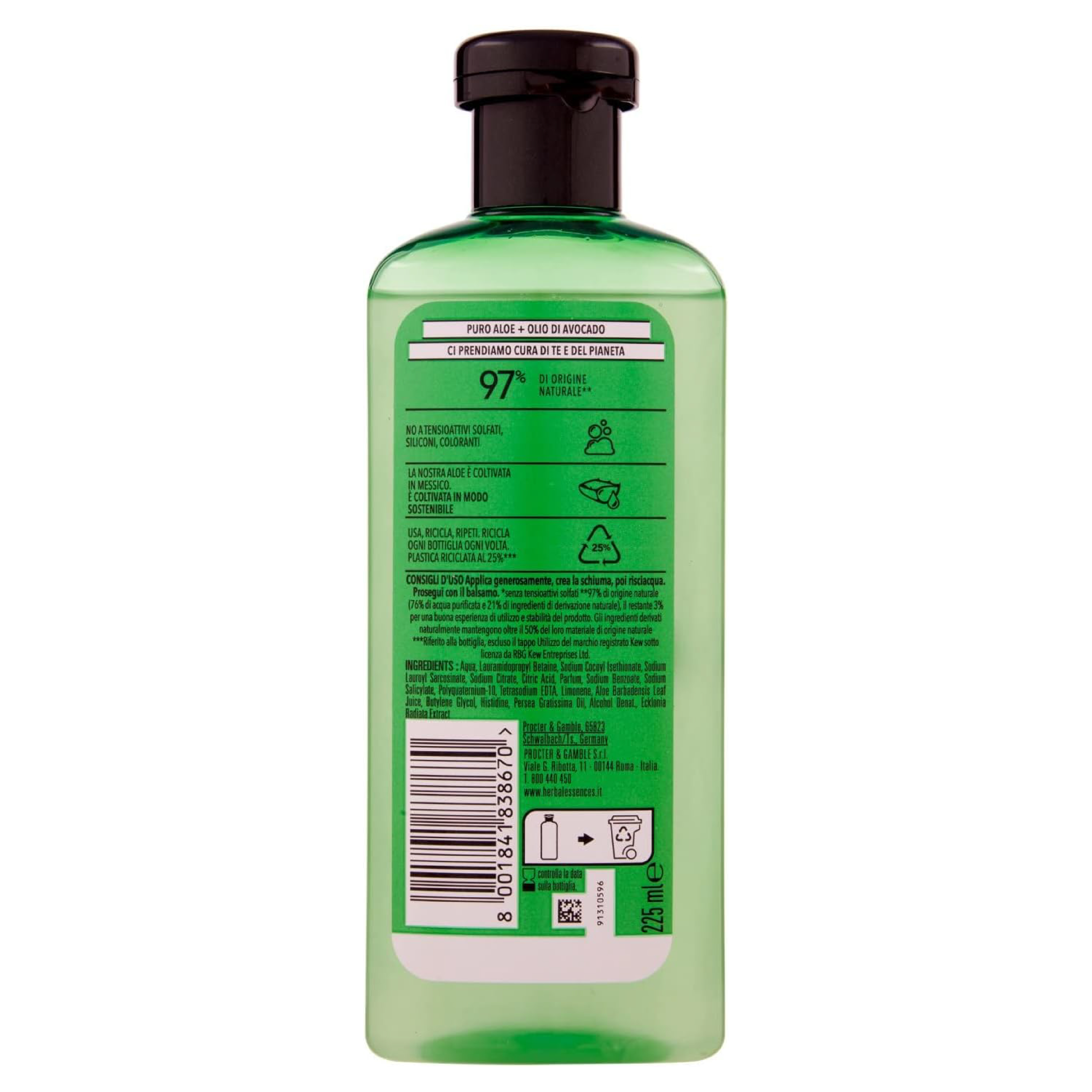 Herbal Essences, Shampoo Pure Aloe & Avocado, Nourishing shampoo with natural extracts, 400ml