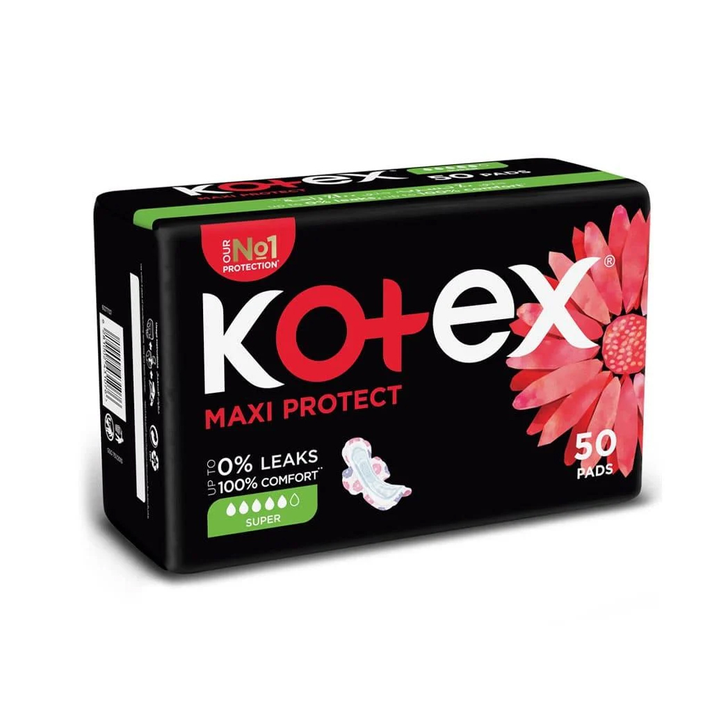 Kotex, Maxi Pads with Super Wings, Overnight protection sanitary pads, 50 pieces