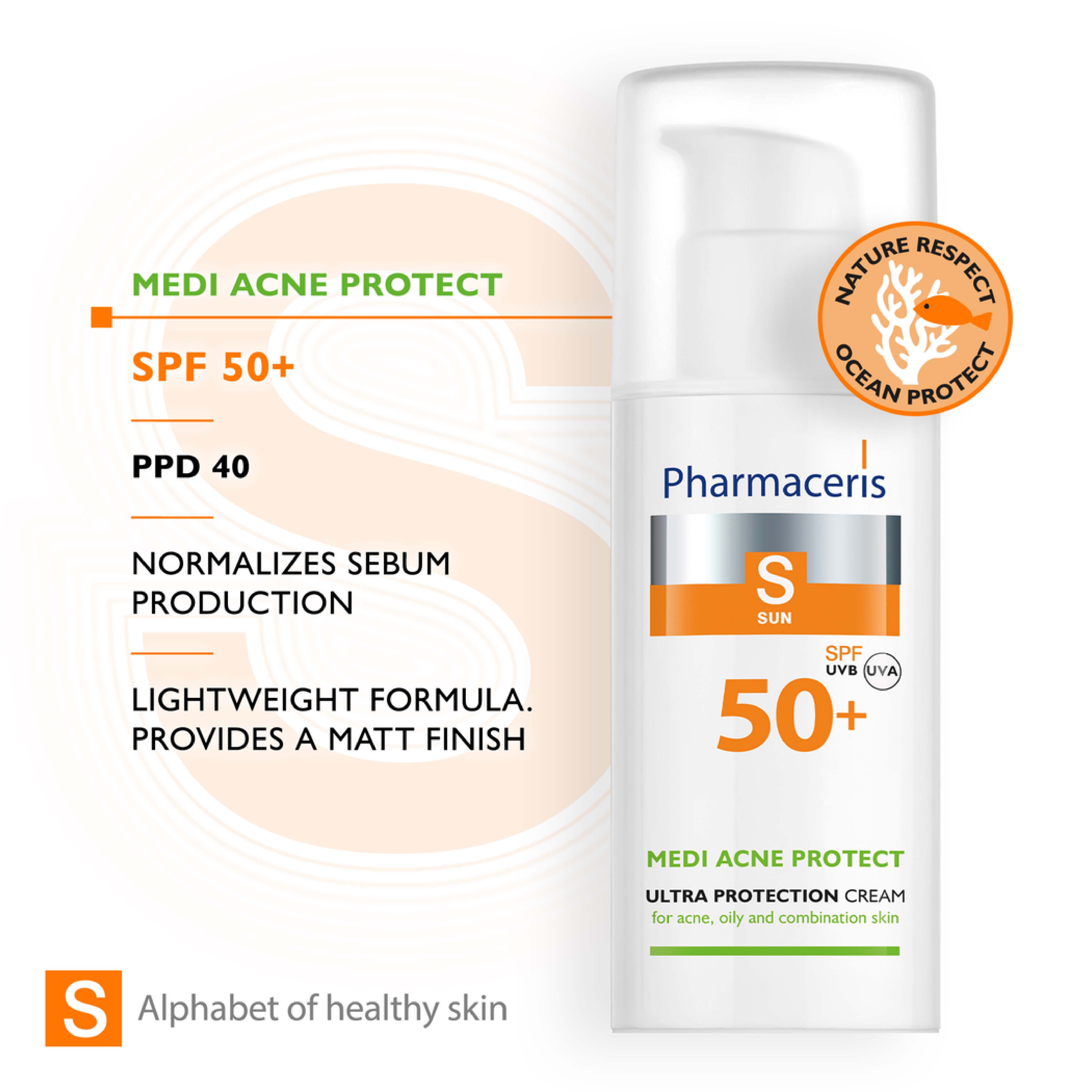 Pharmaceries, Medi acne protect cream, Protective cream for acne-prone mixed and oily skin with SPF 50+