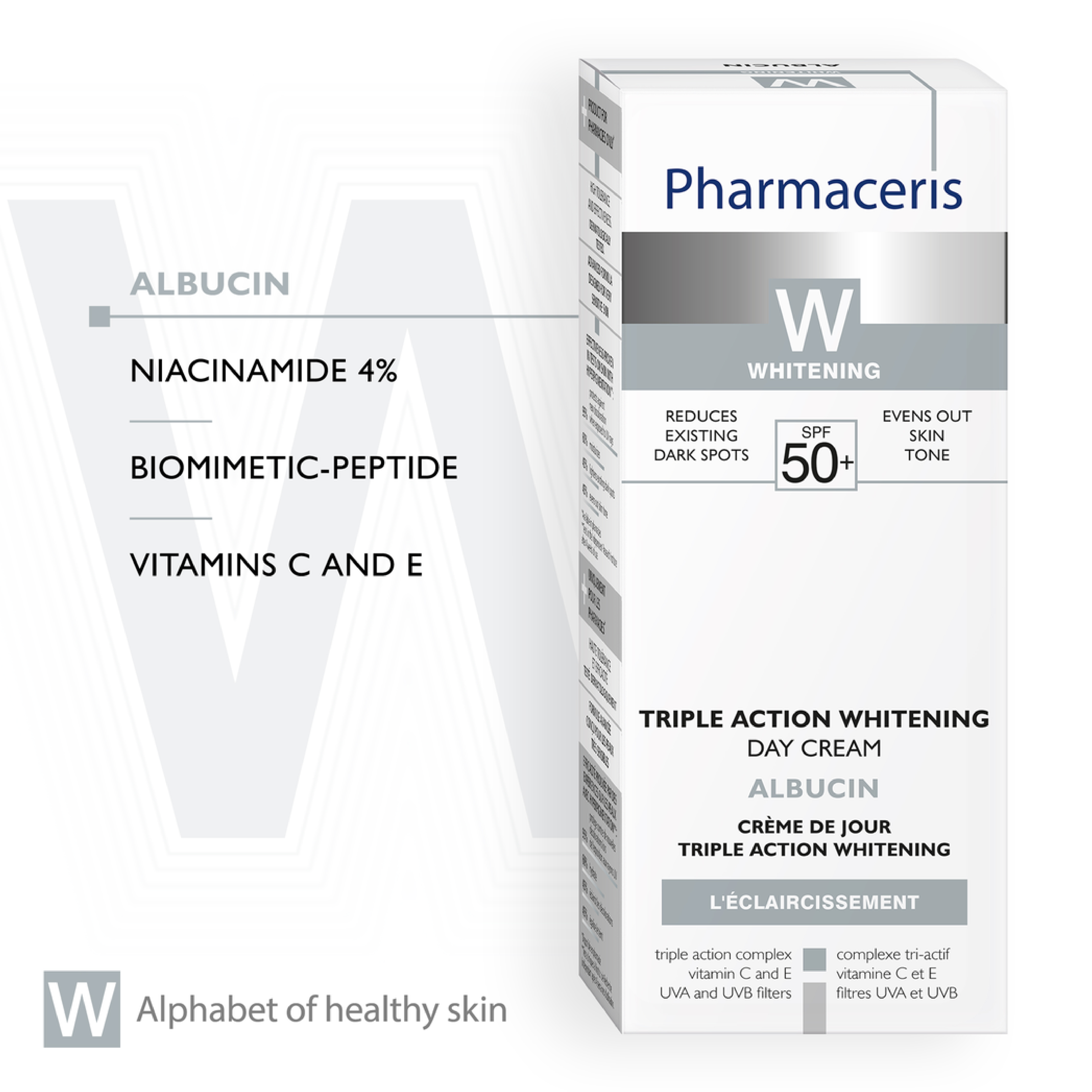 Pharmaceries, Albucin triple action skin lightening day cream SPF 50+, Skin brightening cream with high sun protection