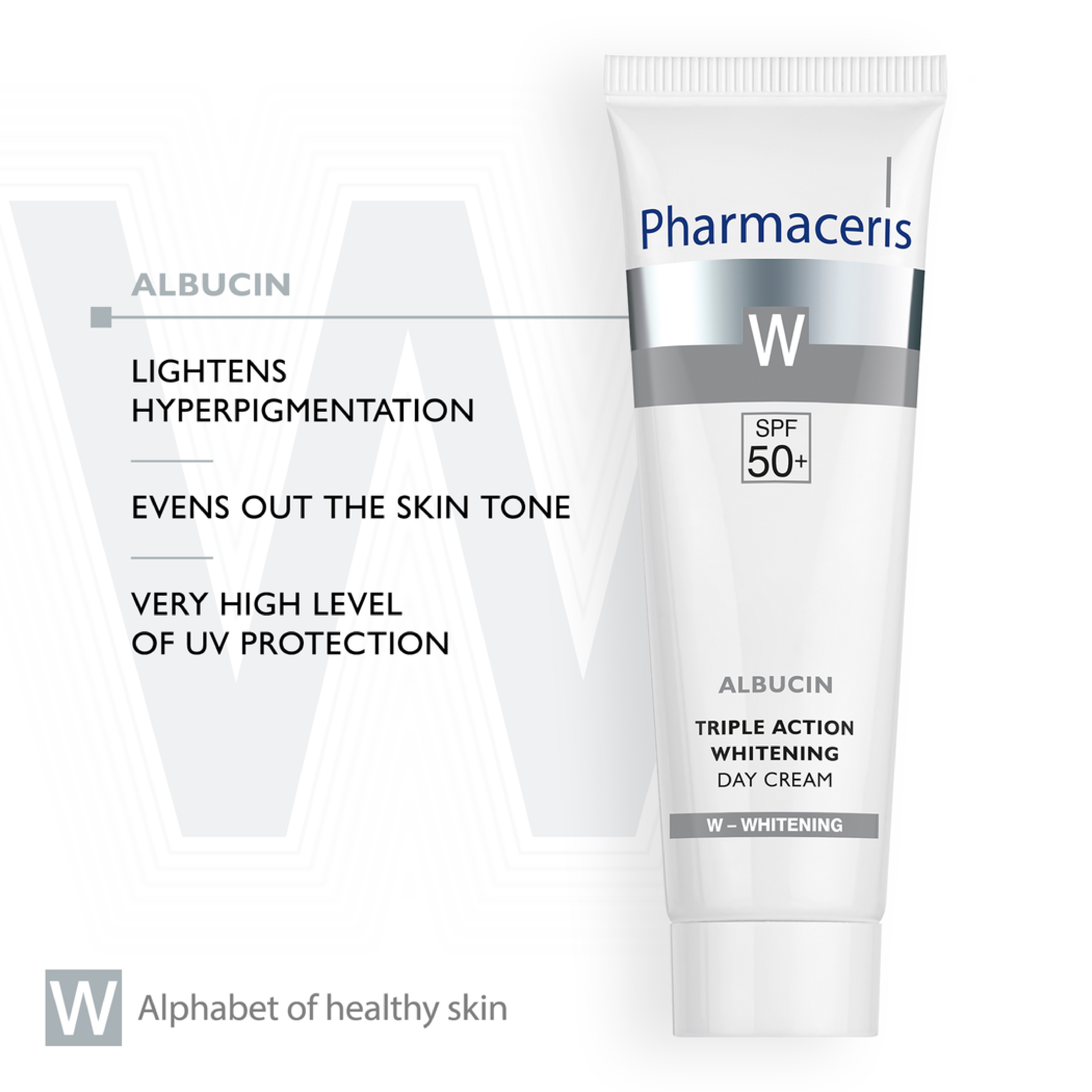 Pharmaceries, Albucin triple action skin lightening day cream SPF 50+, Skin brightening cream with high sun protection