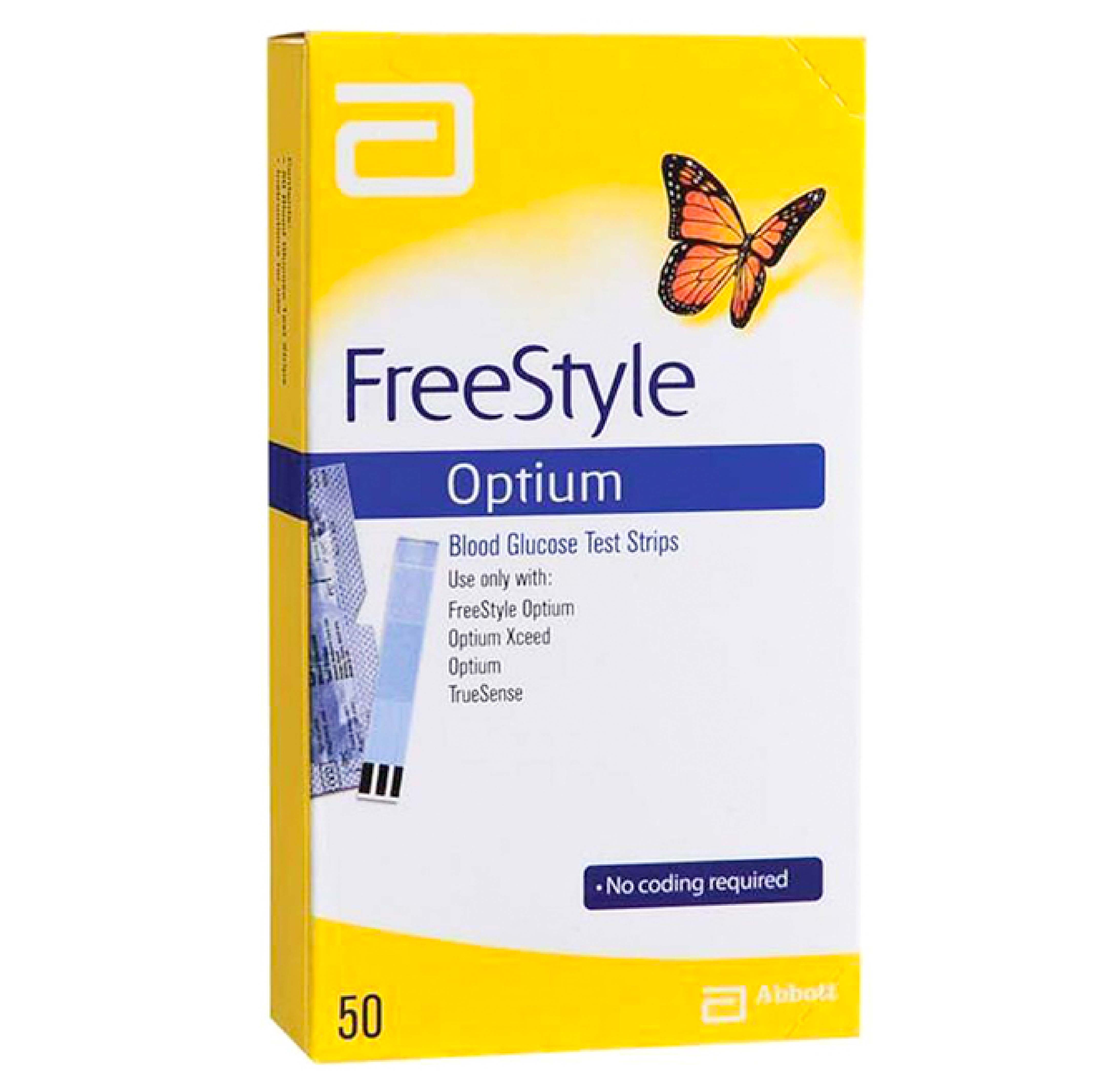Freestyle, Optium Test Strips, Blood glucose test strips for Optium meter, Pack of strips